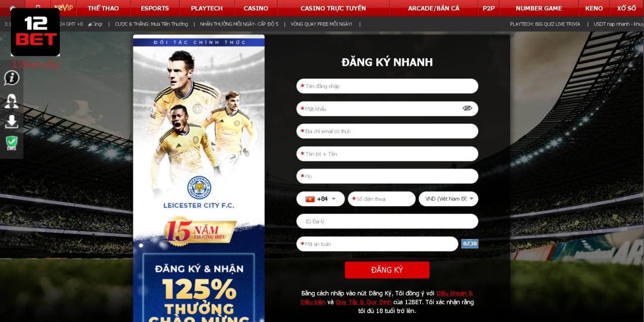 Hướng Dẫn Nhanh Đăng Nhập/Đăng Ký 12Bet Dành Cho Tân Thủ 2 Hướng dẫn 4 bước đăng ký nhanh tại 12Bet